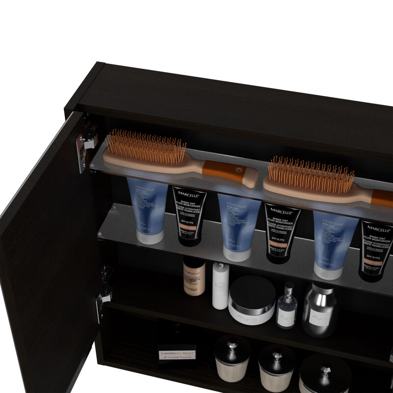 DEPOT E-SHOP Tatacoa Mirror Medicine Cabinet, One Open Shelf, Three Interior Shelves, Black