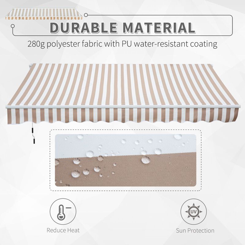 Beige Patio Shield: 12'x8' Retractable Awning with Manual Crank