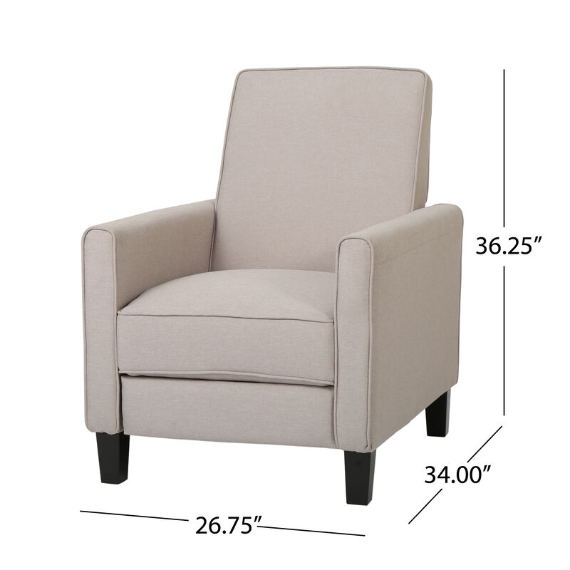 Zuca Pushback Recliner Chair, Black Wood, Premium Padded Beige Polyester - Benzara