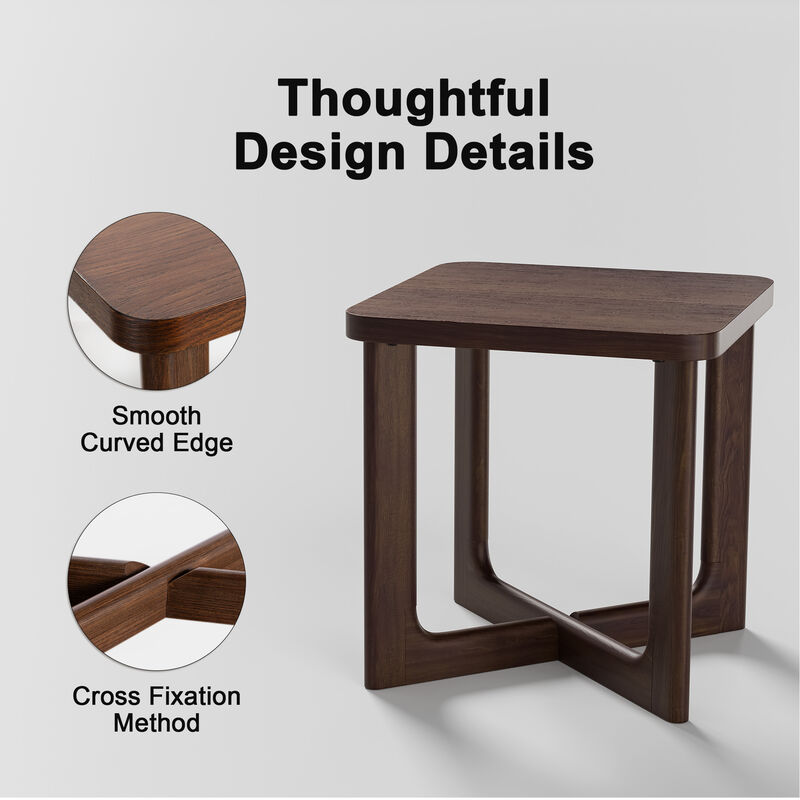 Aydan 24 in. Walnut Color Square Solid Wood Oak Coffee Table Side Table