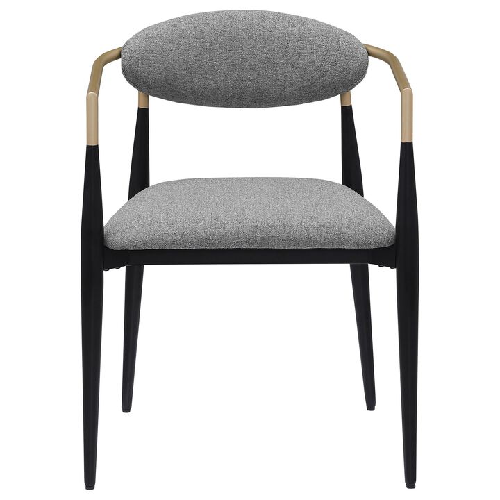 Exis Dining Armchair Set of 2, Modern Gray Fabric, Sleek Black Metal - Benzara