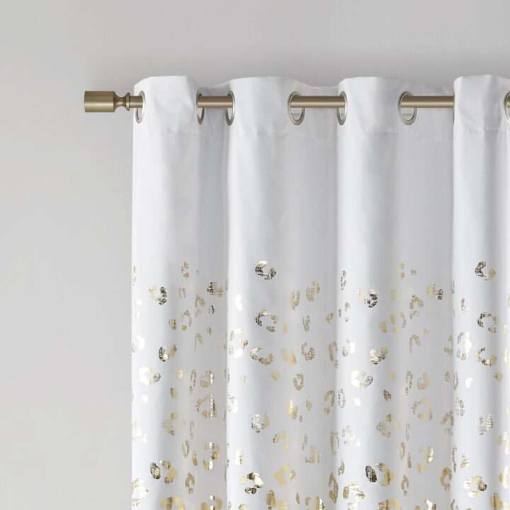 Gracie Mills Amos Total Blackout Grommet Curtain with Gold Metallic Animal Print
