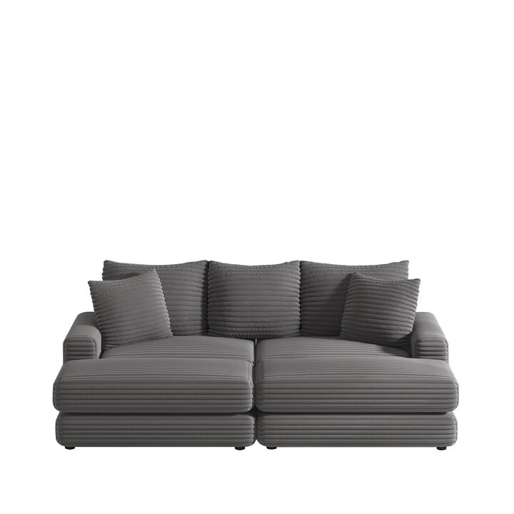 Corduroy 3-Seater Sofa Set with Pillows and Ottoman