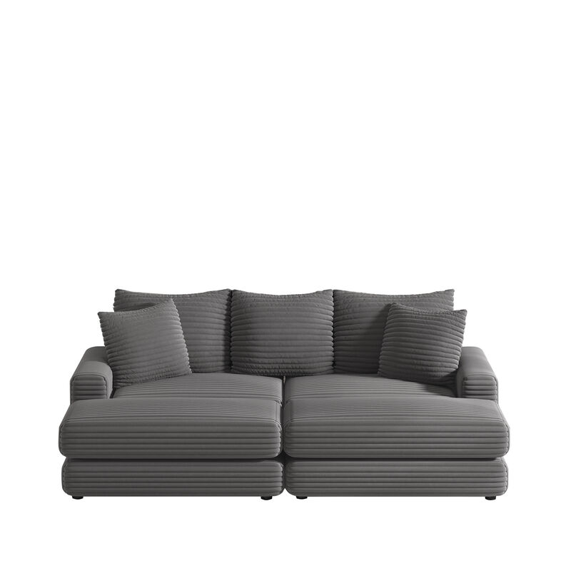 Corduroy 3-Seater Sofa Set with Pillows and Ottoman