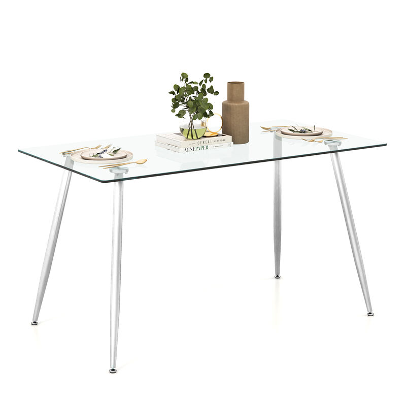 Glass Rectangular Dining Table with Metal Legs