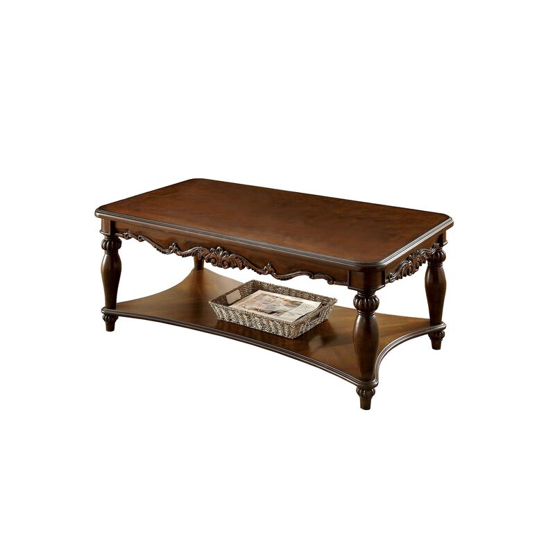 Wooden Coffee & End Tables Set, Cherry Brown, Pack of 3-Benzara