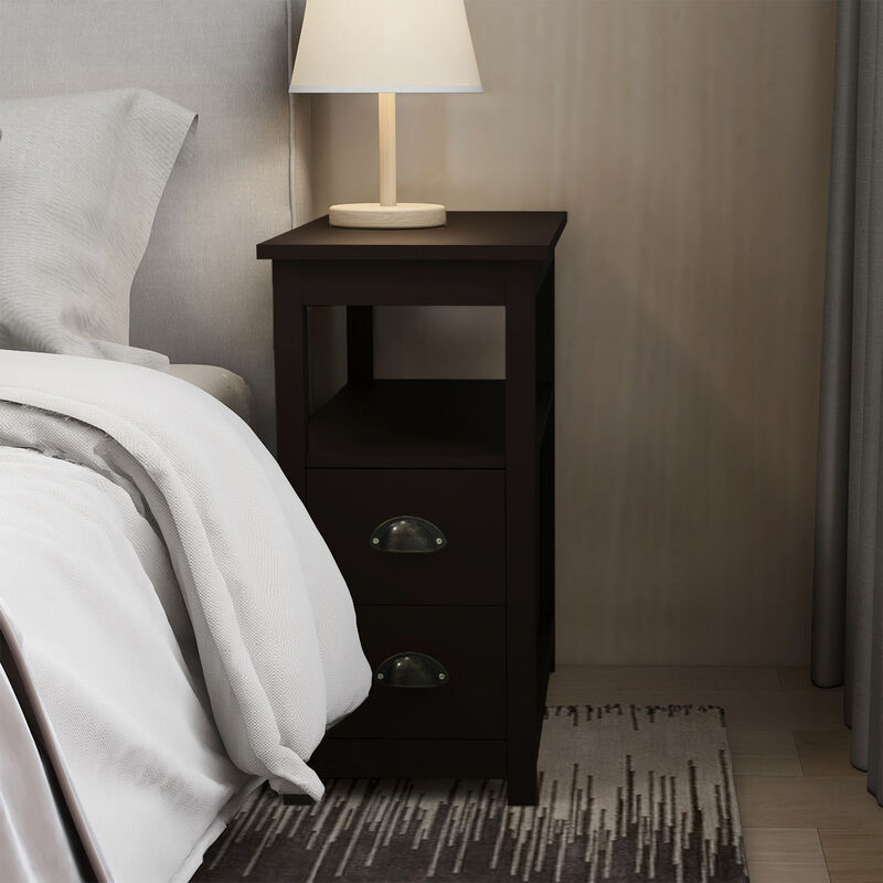 23.62 in. W. Dark Brown 24.02 in. H. Rectangle Wood End Table with 2-Drawer