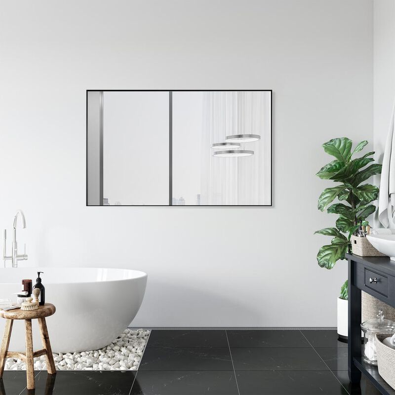 Altair Sassi 48 Rectangle Bathroom/Vanity Matt Black Aluminum Framed Wall Mirror