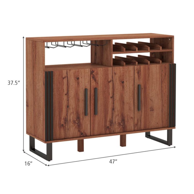 Hivvago Home Wine Bar Cabinet with 3 Doors and Adjustable Shelves
