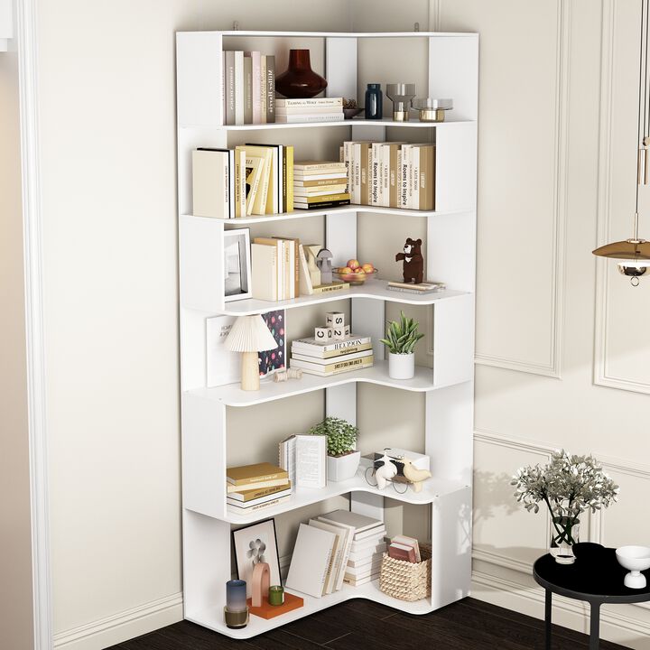 FUFU&GAGA White Mdf 6-Shelf Ladder Bookcase (35.4-in W x 81.9-in H x 23.6-in D),White