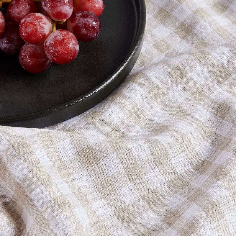Solino Home 100% Pure Linen Table Throw 52 x 52 Inch | Gingham Check for Thanksgiving, Christmas