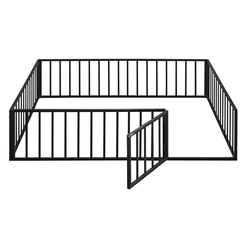 Streamdale Queen Size Metal Floor Bed Frame With Fence And Door