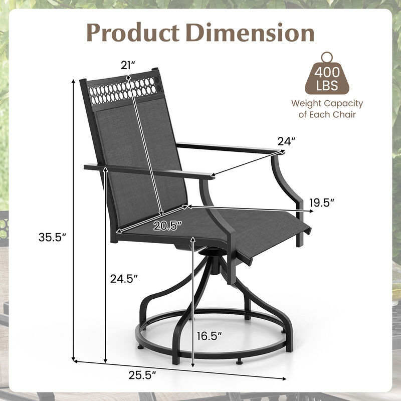 Patio Swivel Dining Chairs Set of 2 with Heavy-duty Metal Frame and Armrests