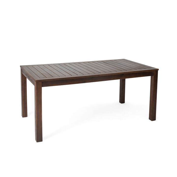 Feya Outdoor Dining Table, 69" Rectangular Top, Brown Acacia Wood - Benzara
