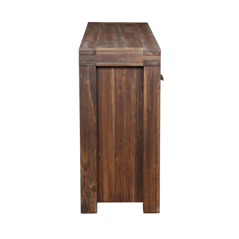 Three Drawers Solid Acacia Wood Sideboard with Three Door Cabinets, Brick Brown - Benzara