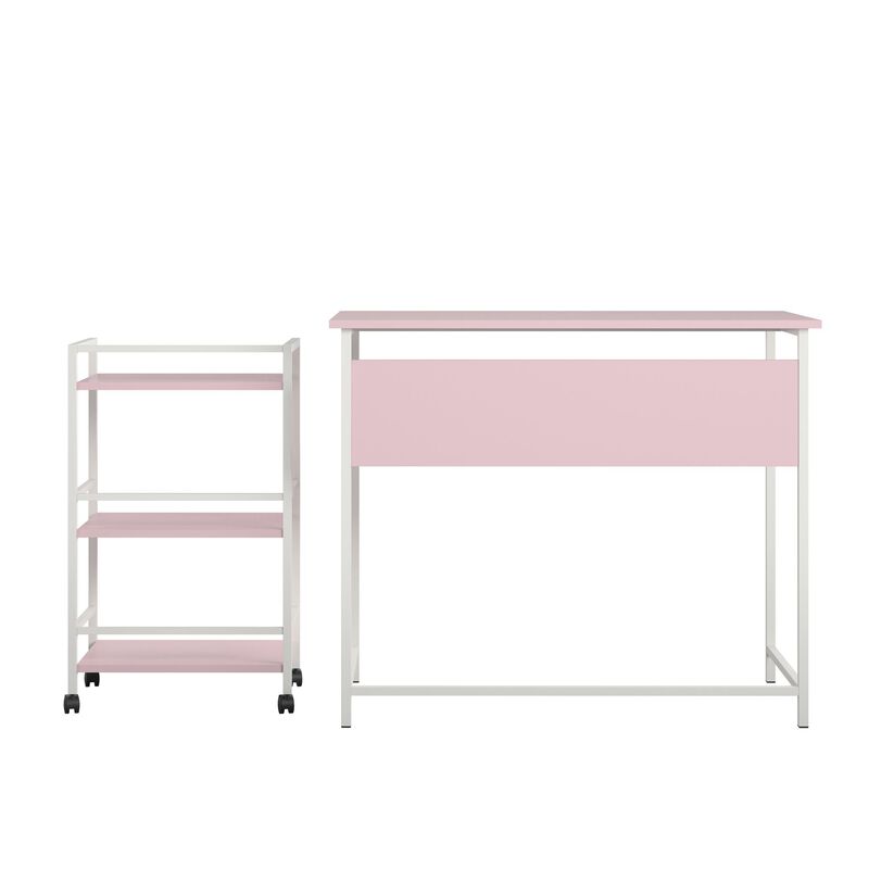 Ameriwood Home Baylor Desk with Rolling Cart, Light Pink