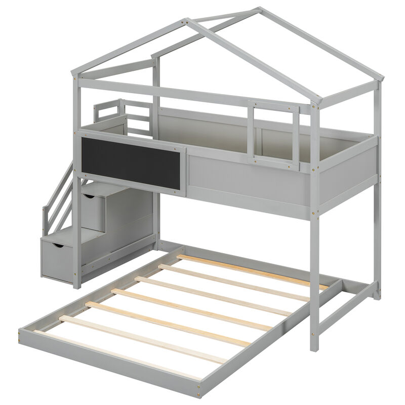 Merax House Bunk Bed with Storage Staircase