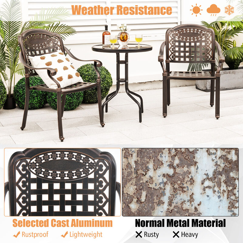 Set of 2 Cast Aluminum Patio Chairs with Armrests