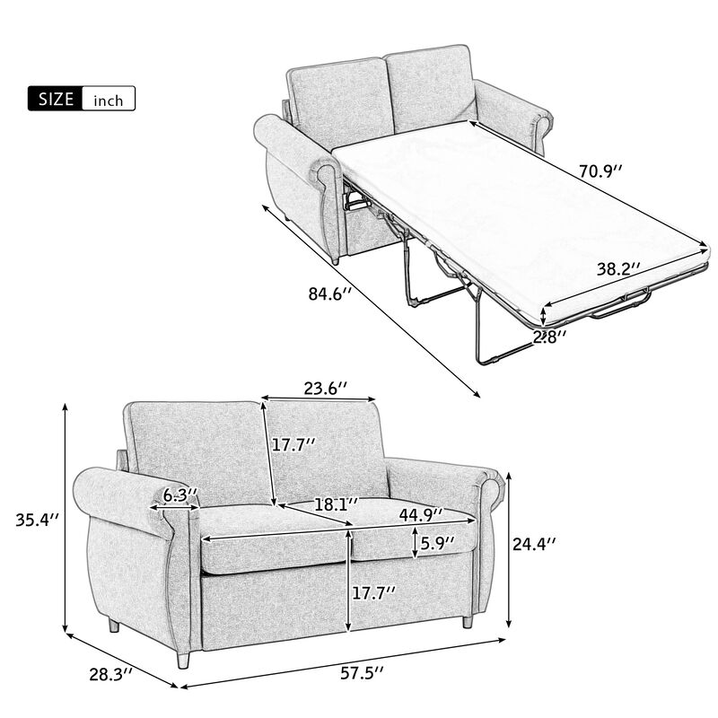 Merax Modern Loveseat Sleeper Sofa Bed with Mattress