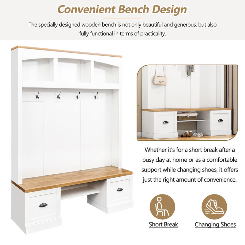 Merax Farmhouse 4-in-1 Hall Tree with Wood Grain Bench