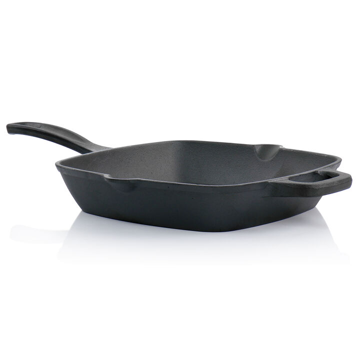 Oster Castaway 10 Inch Square Cast Iron Grill Pan with Pouring Spouts