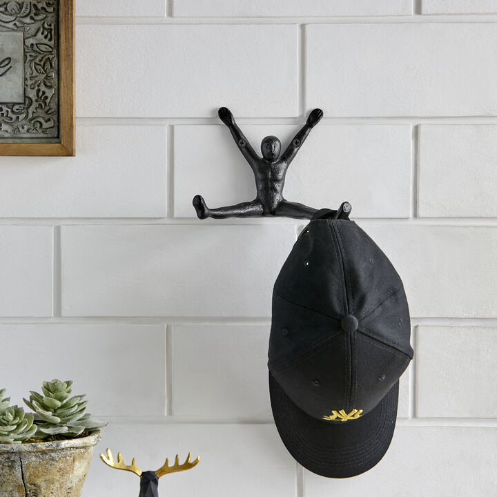 Athlete Sculpture Cast Iron Wall Mount Double Hook (Set of 2) - Black