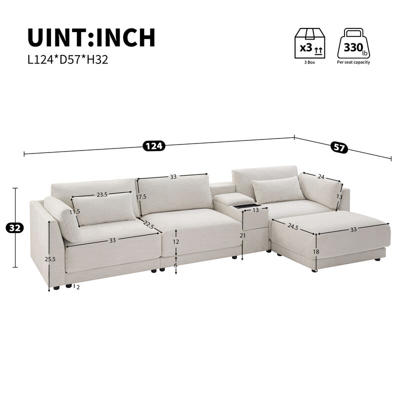 Merax Modular Sectional Sofa with Storage Console and Movable Ottoman