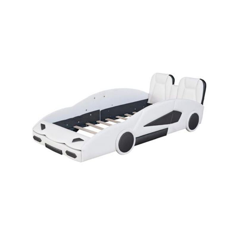 Race Car-Shaped Platform Bed with Wheels Fun & Sturdy Kids' Bed Frame