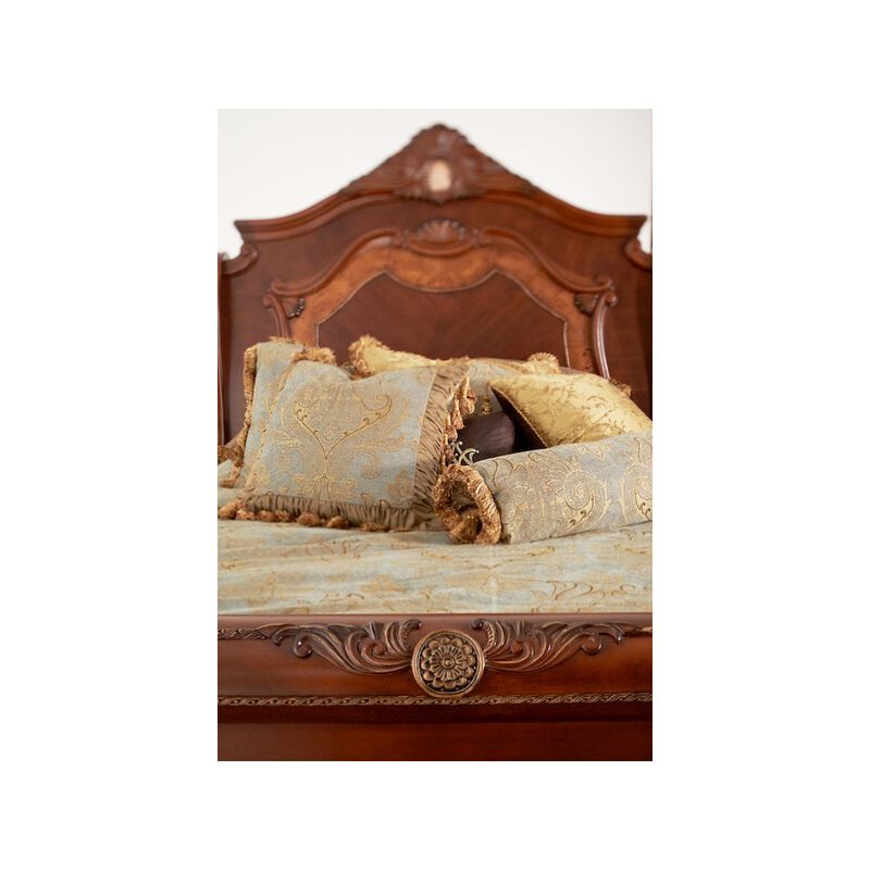 Michael Amini Cortina Queen Sleigh Bed - Honey Walnut
