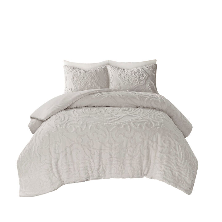 Gracie Mills Ray 3-Piece Boho Chic Tufted Cotton Chenille Medallion Duvet Set