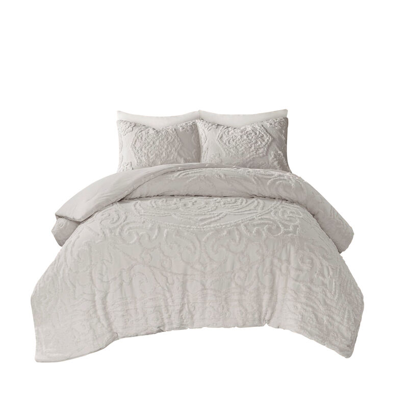 Gracie Mills Ray 3-Piece Boho Chic Tufted Cotton Chenille Medallion Duvet Set
