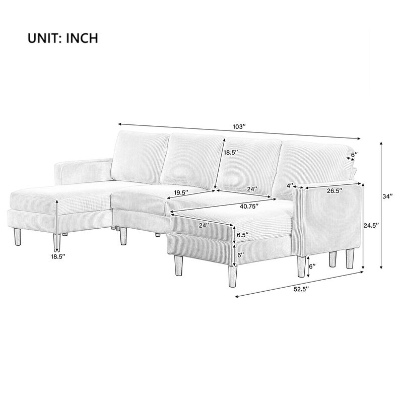 Merax Corduroy Fabric U-shaped Sofa Couch