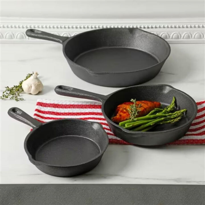 Pre-Seasoned Cast Iron 3-Piece Skillet Frying Pan Set Perfect for Indoor & Outdoor Cooking