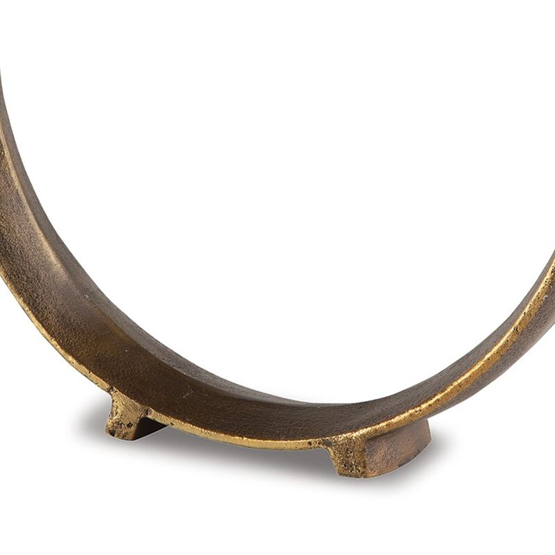 Dalie 15 Inch Sculpture, Set of 2, Round, Antique Brass Tone Cast Aluminium - Benzara