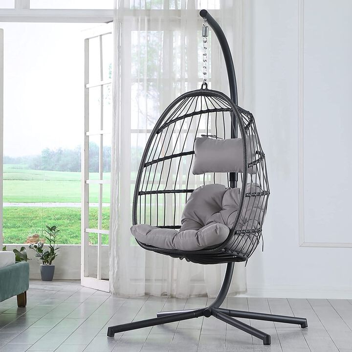 Hivvago Indoor/Outdoor Wicker Rattan Aluminum Frame Swing Egg Chair Hammock