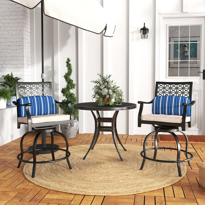 Set of 2 Outdoor Bar Height Chair with Soft Cushions