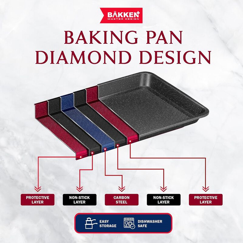 BAKKEN Kitchen Baking Pans - Small, Medium, and Large Cookie Pan (13.58×9.65, 15.75×11, 17.91×12.60), Nonstick, Diamond Texture Bottom,
