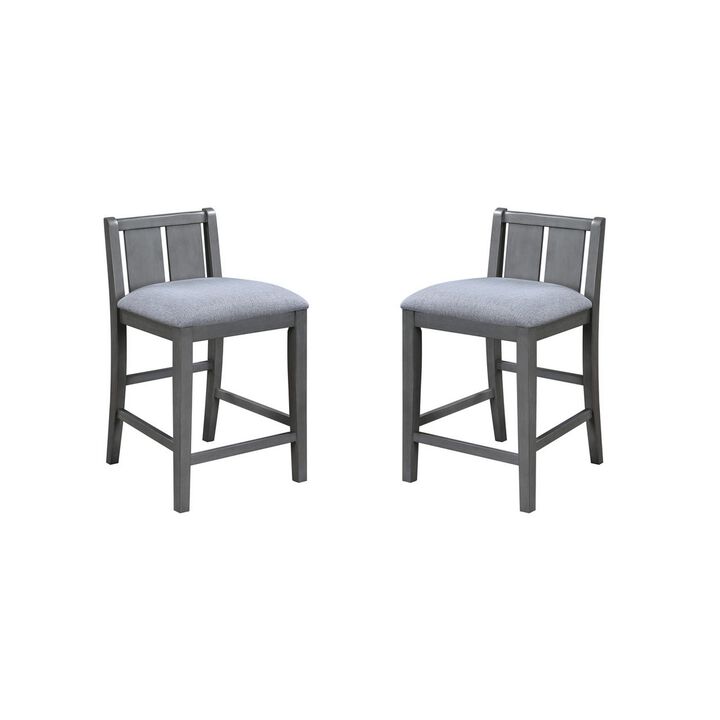 Ham 25 Inch Counter Height Chair Set of 2, Gray Upholstery, Solid Wood - Benzara
