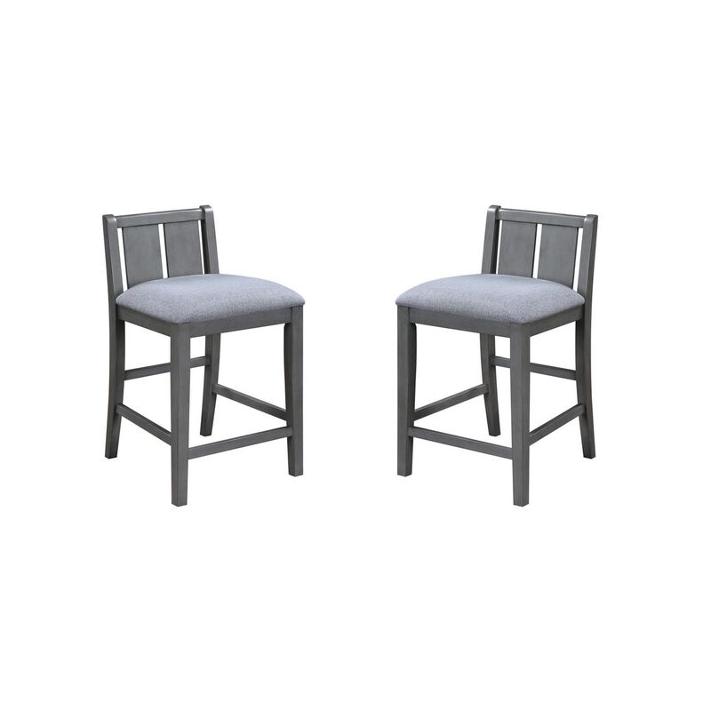 Ham 25 Inch Counter Height Chair Set of 2, Gray Upholstery, Solid Wood - Benzara