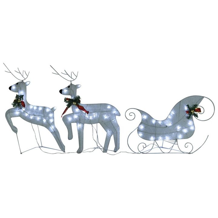 4pc Outdoor Reindeer n Sleigh Christmas Decoration, 100 White LEDs - Benzara