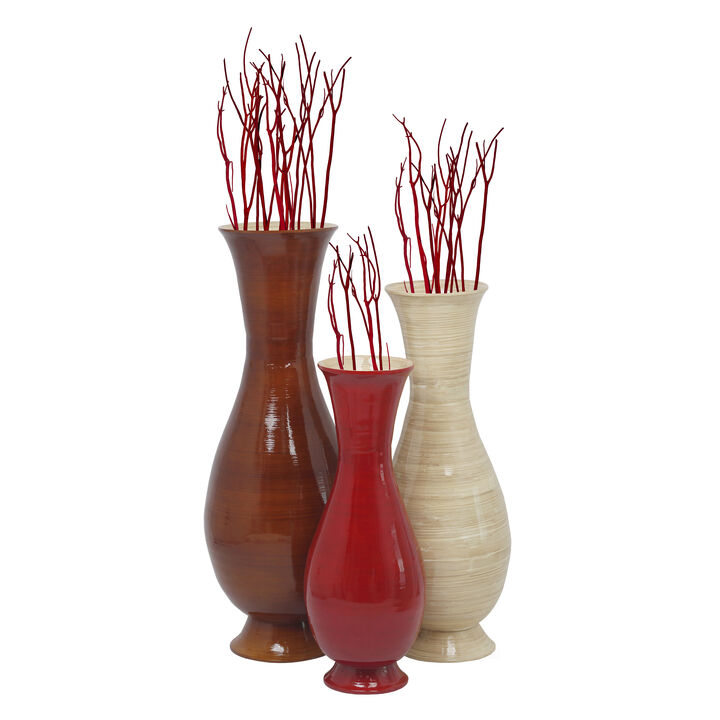 Tall Modern Decorative Floor Vase: Handmade, Natural Bamboo Finish, Contemporary Home Décor, Handcrafted Bamboo, Elegant Interior Design, Bamboo Craftsmanship, Statement Piece for Modern Spaces, Set of 3