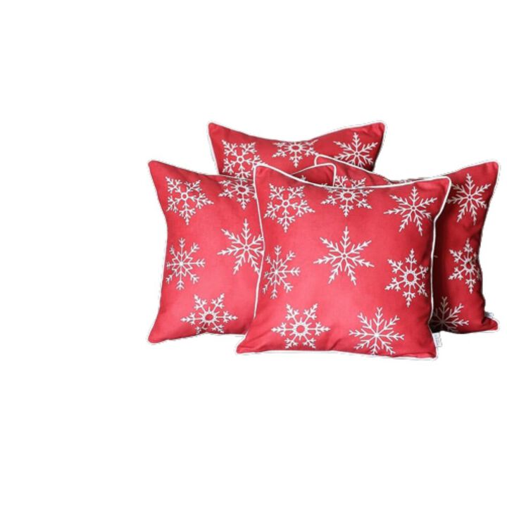 Hivvago Set of 4 Red and White Snowflakes Throw Pillows