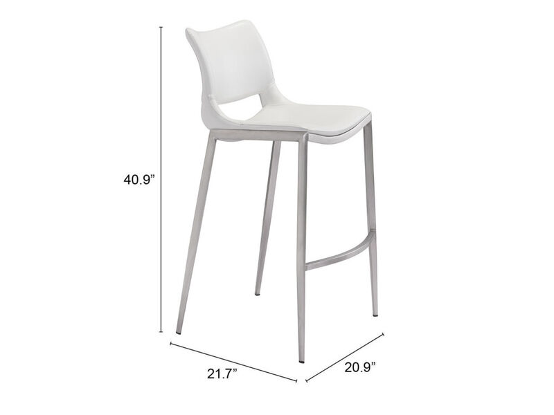 Ace Barstool (Set of 2) White & Silver