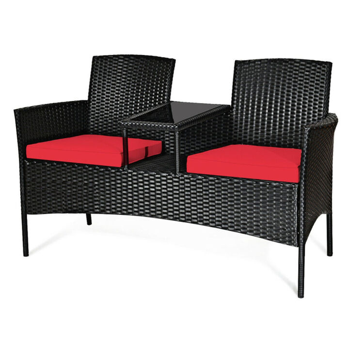 Wicker Patio Conversation Furniture Set with Removable Cushions and Table