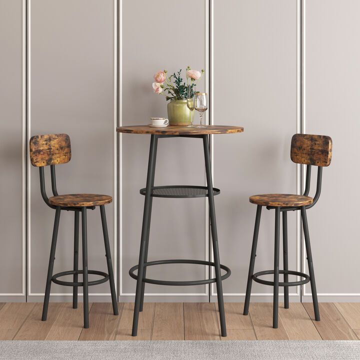 Streamdale Bar Table, Equipped With 2 Bar Stools, With Backrest And Partition