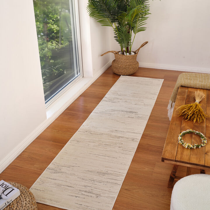 Geometric Modern Abstract Beige Cream Indoor Runner Rug
