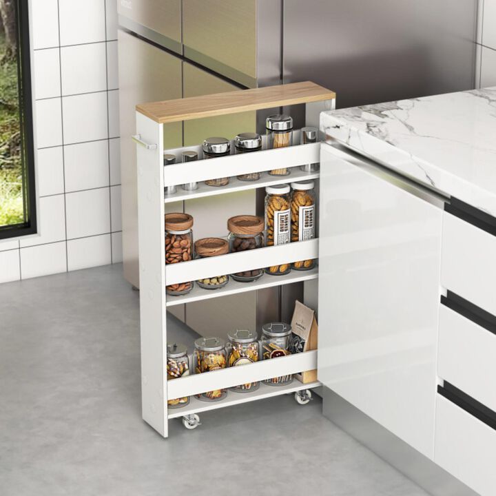 Hivvago Narrow Mobile Serving Cart with Open Shelves for Kitchen Bathroom Living Room