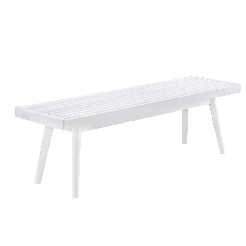 Larwich White Solid Wood Slatted Bench
