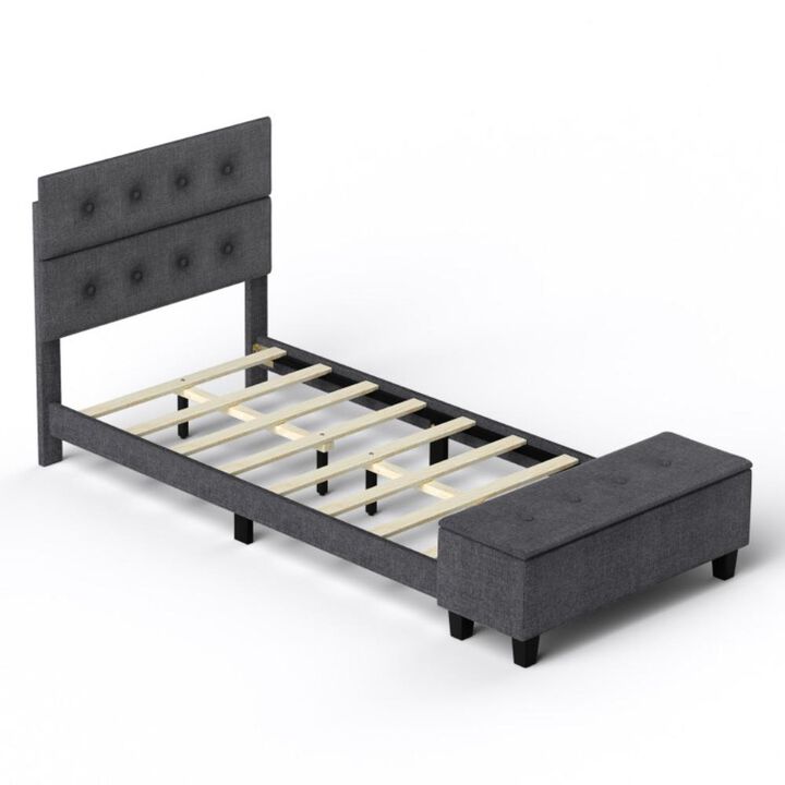 Hivvago Twin/Full/Queen Upholstered Bed Frame with Ottoman Storage