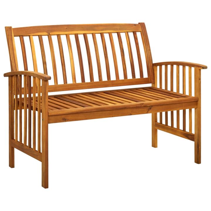 vidaXL Solid Acacia Wood Patio Bench with Comfy Cushion - Rustic, Outdoor-Ready, Easy Maintenance Wood Bench for Gardens, Patios, and Outdoor Living Spaces